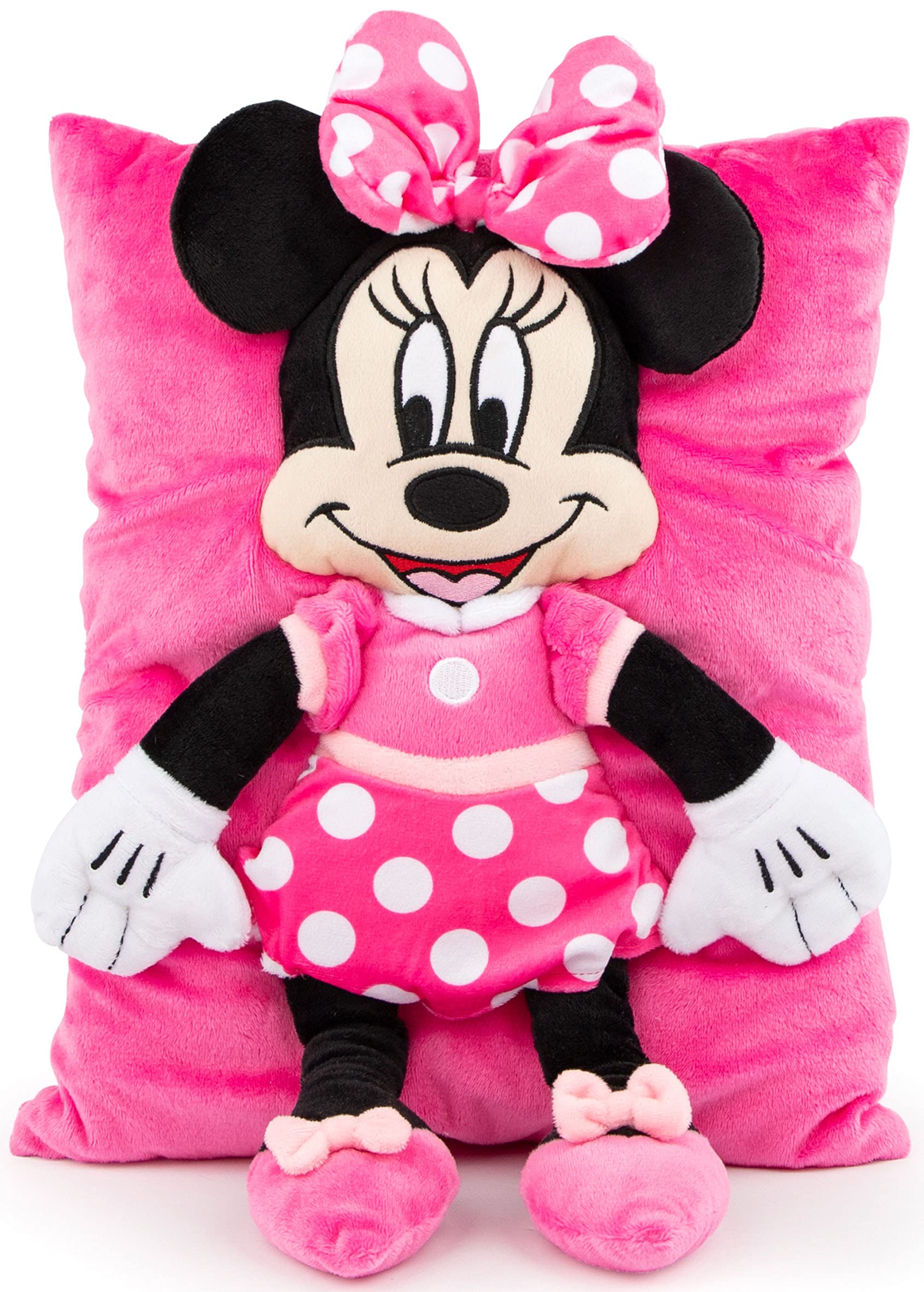 Jay Franco Minnie Mouse 3D Snuggle Pillow soft microfiber close-up for cuddles.