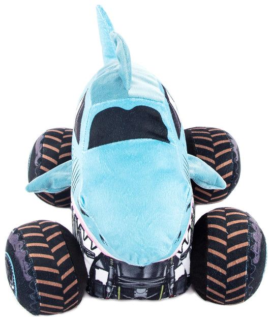 Jay Franco Monster Jam Megalodon plush close-up shows durable microfiber fabric