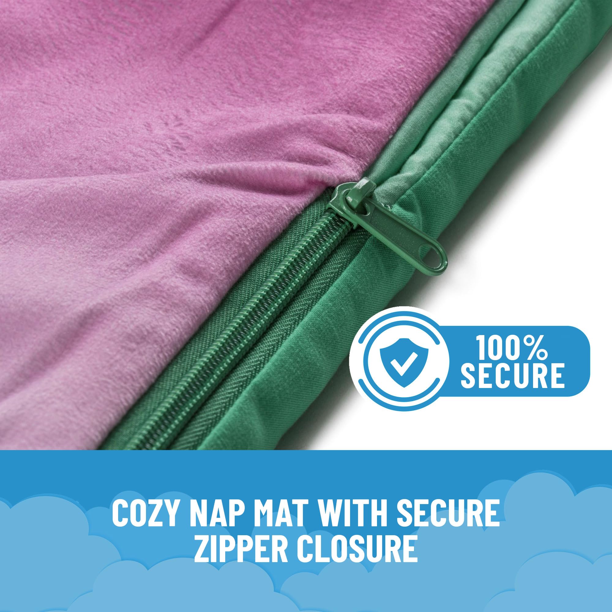 Nap mat rolled up for compact storage and travel.