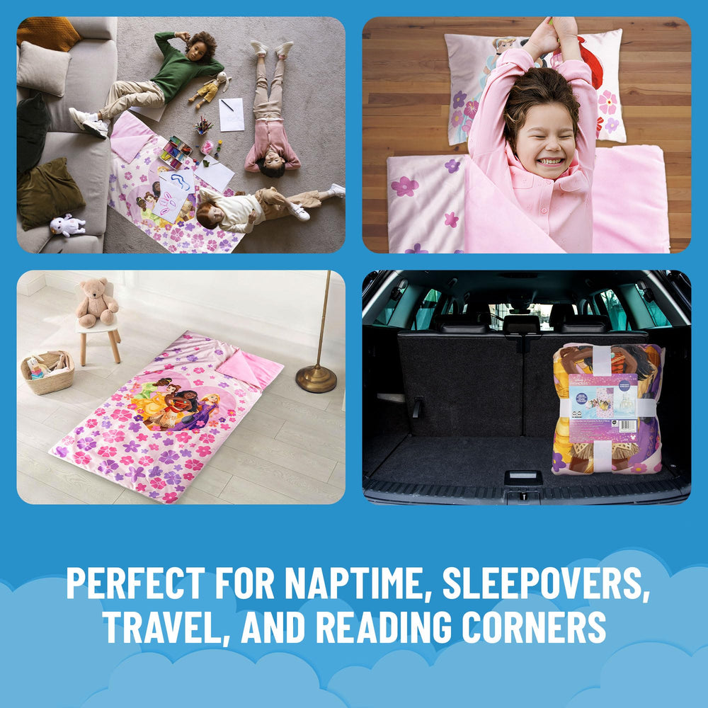 Jay Franco slumber roll-up storage demonstrates easy portability.