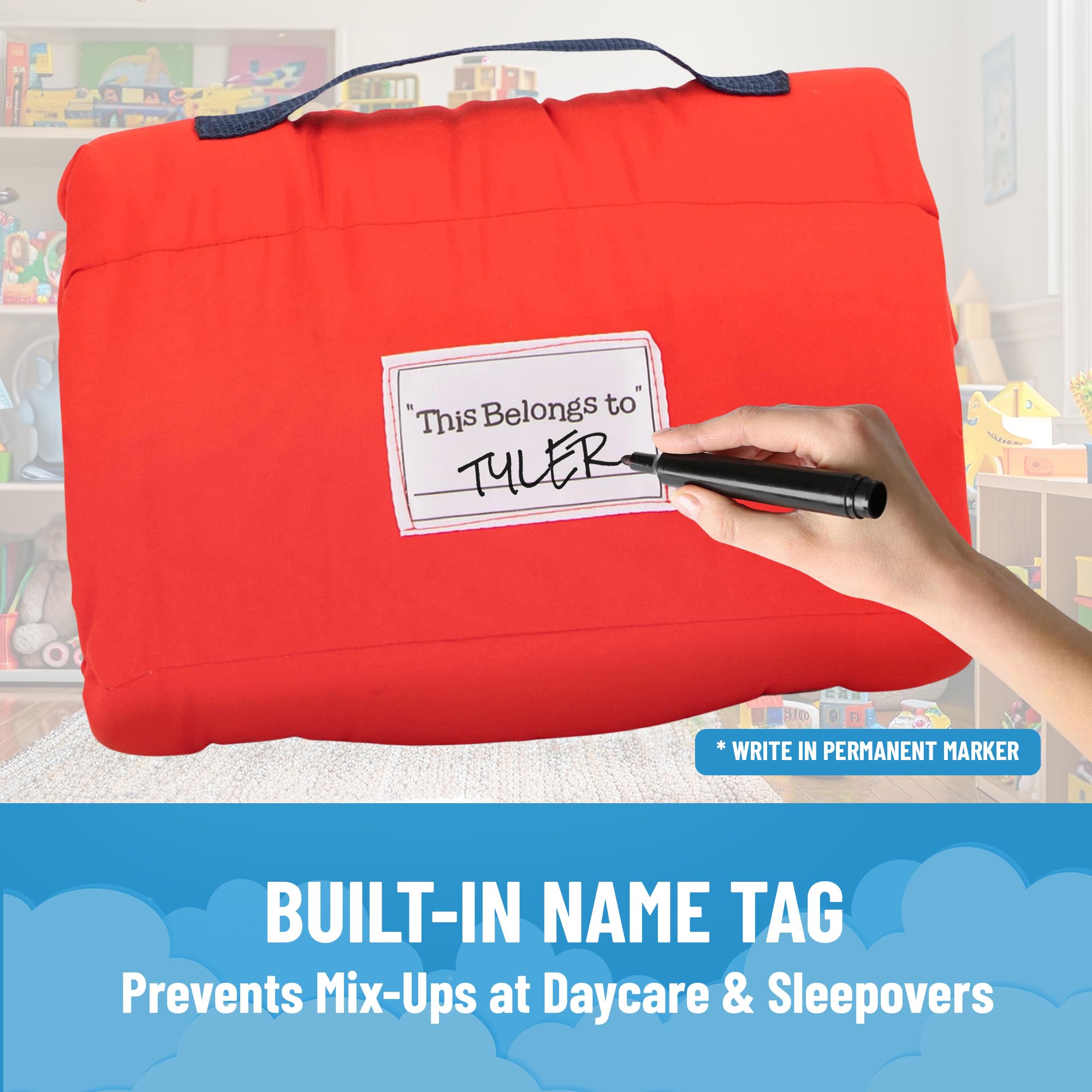 Carry handle on Spiderman nap mat for easy transport