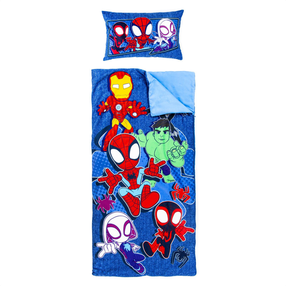 Jay Franco Spidey slumber bag blue with zipper for easy packing and sleepovers.
