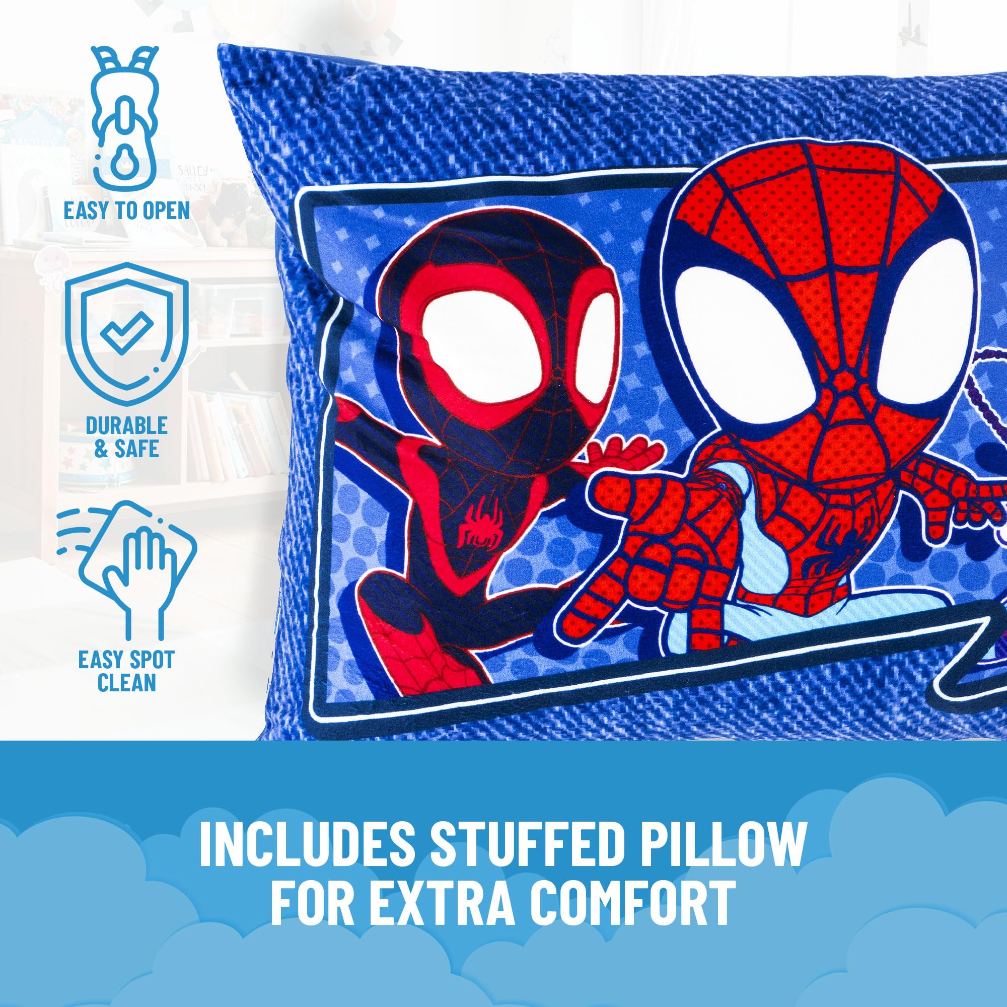 Jay Franco Spidey slumber mat 54x27 provides a soft surface for cozy naps.
