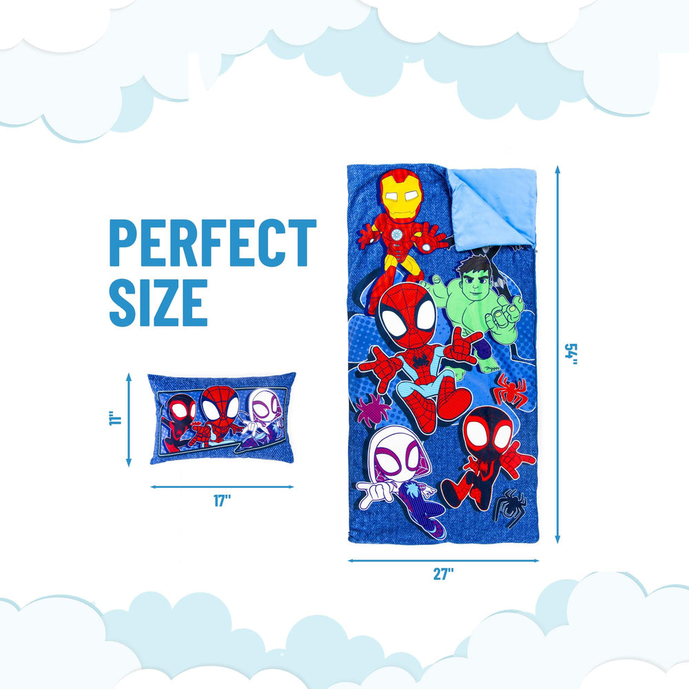 Jay Franco Spidey slumber pillow 17x11 for extra comfort during naps.