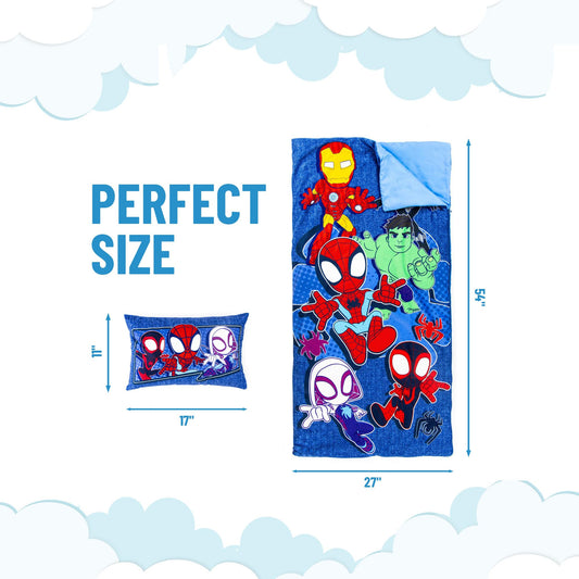Jay Franco Spidey slumber pillow 17x11 for extra comfort during naps.