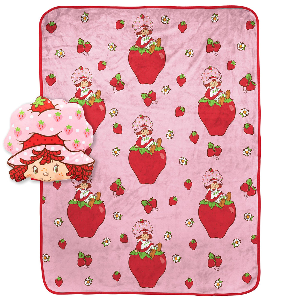 Jay Franco Strawberry Shortcake Nogginz blanket in plush fleece for cozy lounging