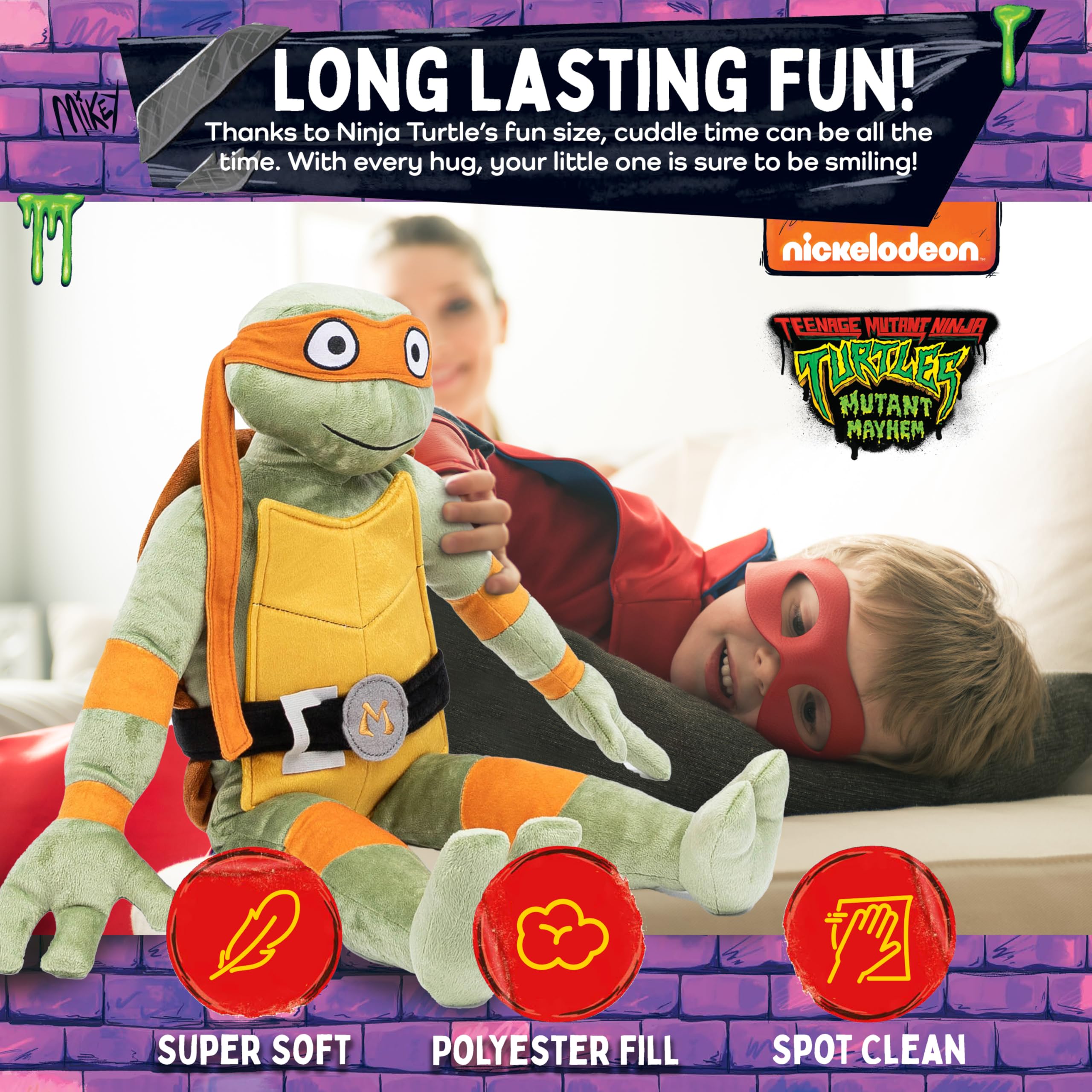 Michaelangelo TMNT pillow on a bed highlighting soft microfiber comfort