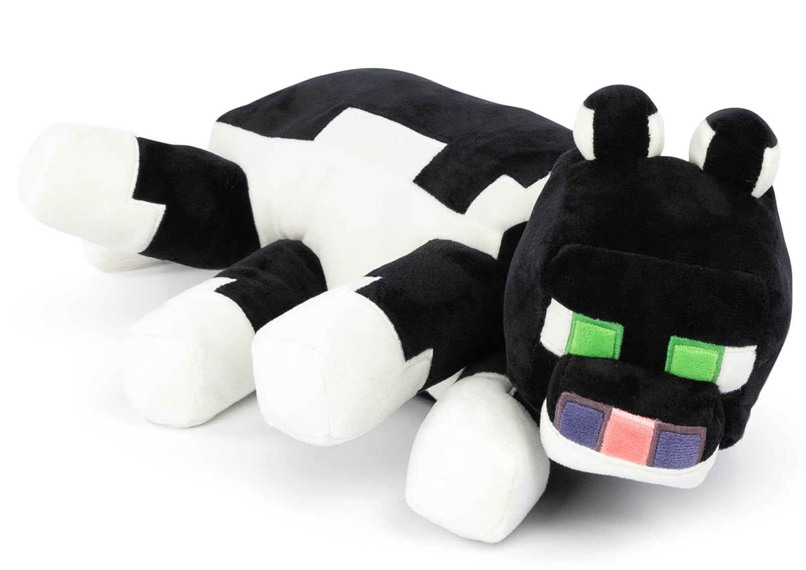 Jay Franco Minecraft Tuxedo Cat Plush Pillow Buddy front view shows soft microfiber texture for cozy hugs.