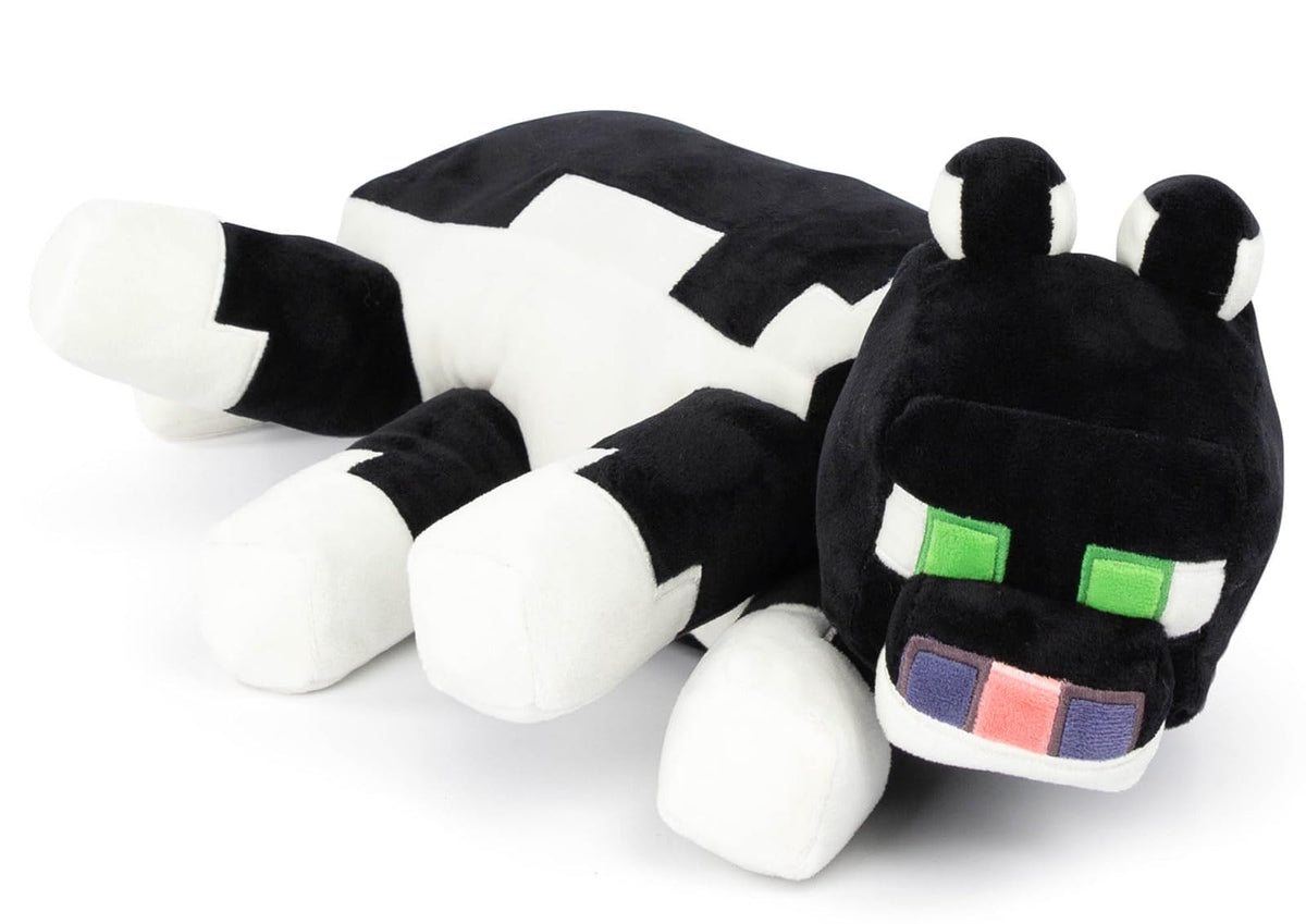 Jay Franco Minecraft Tuxedo Cat Plush Pillow Buddy front view shows soft microfiber texture for cozy hugs.