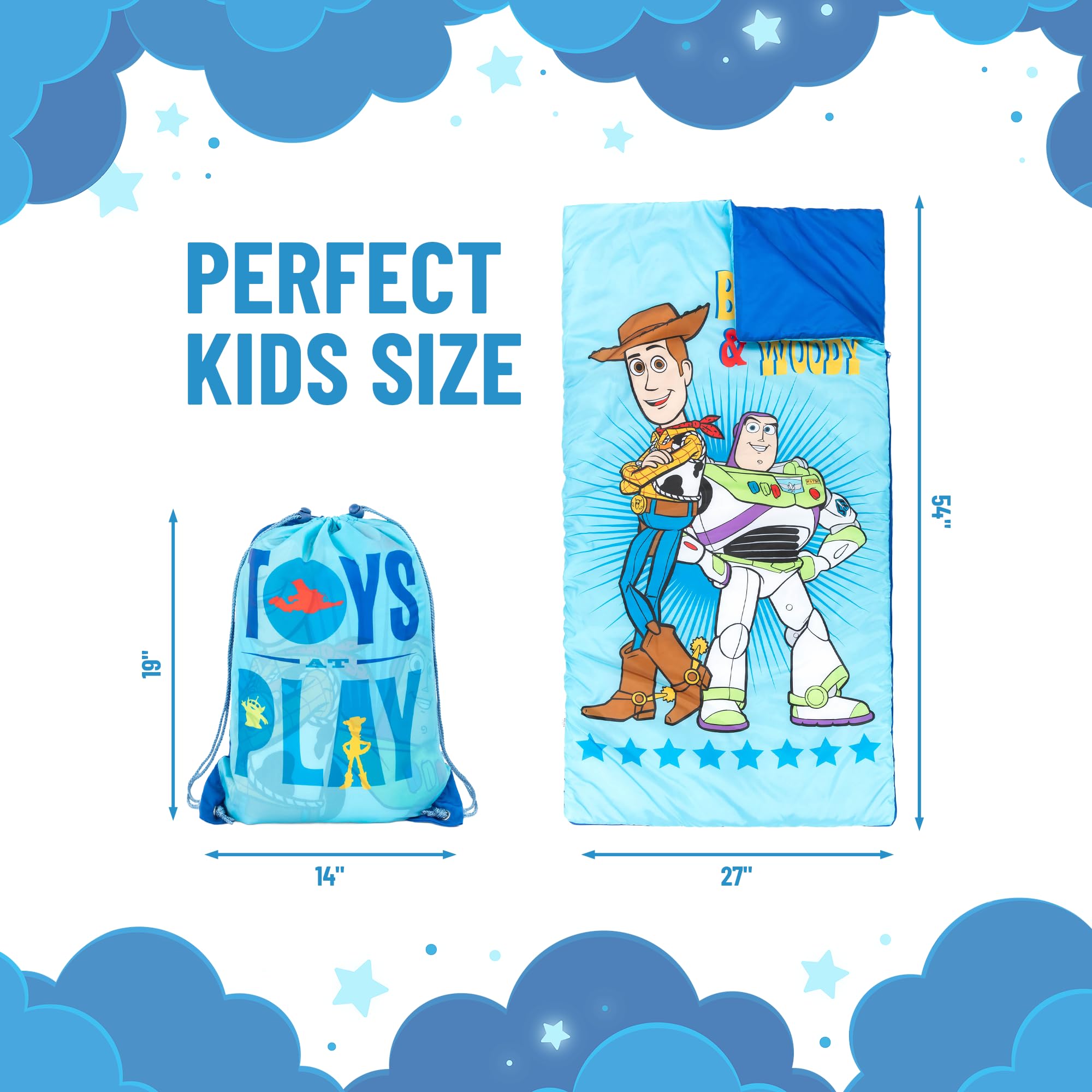 Jay Franco Toy Story slumber sack with drawstring bag for easy packing
