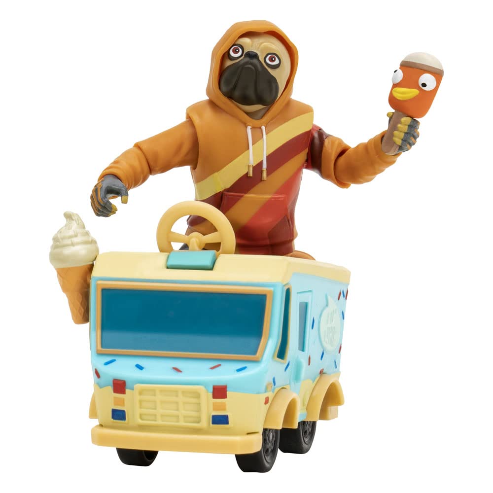 Jazwares Fortnite Doggo with Lil' Treat Vehicle in dynamic pose.