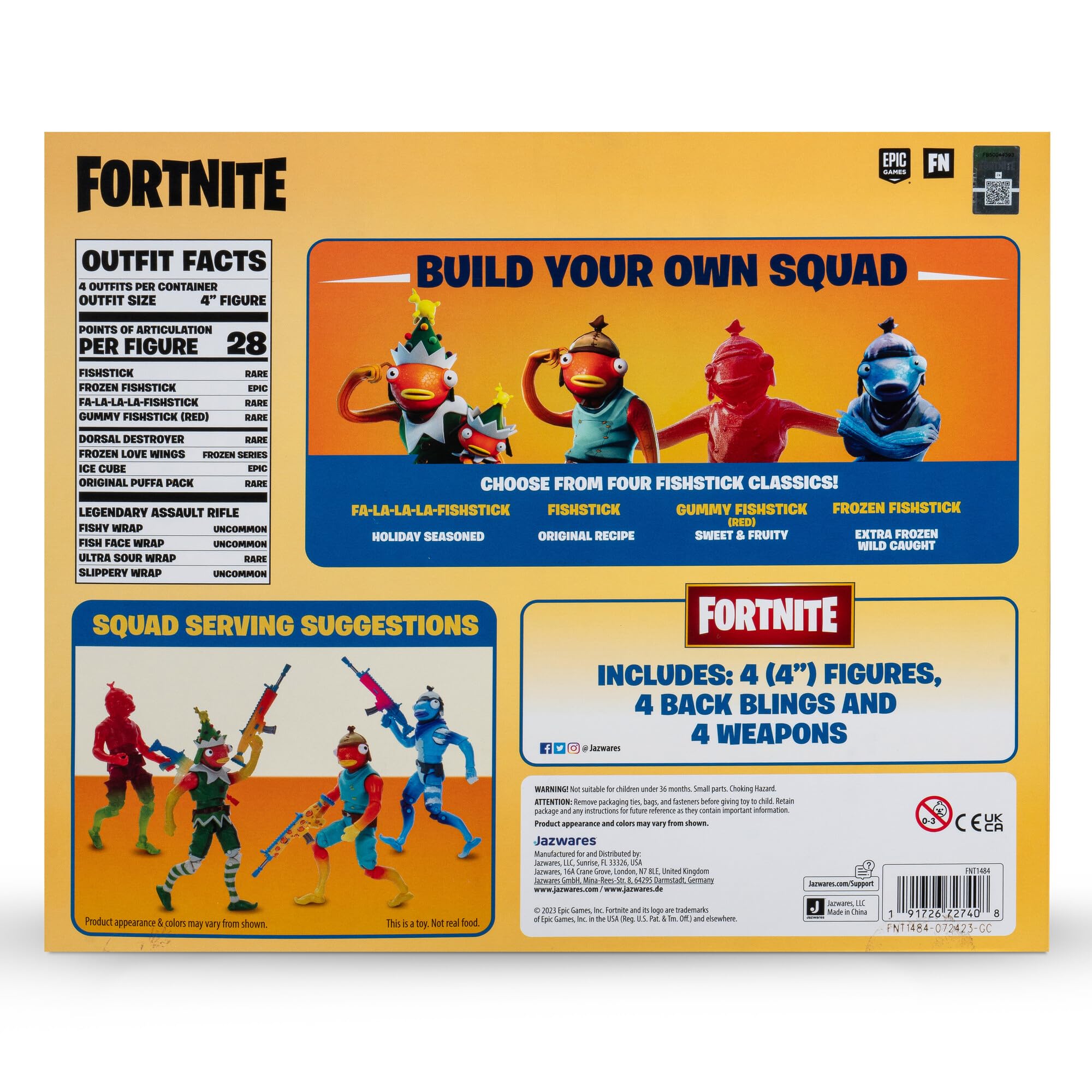 Unique weapon accessories expand play scenarios across the four figures.