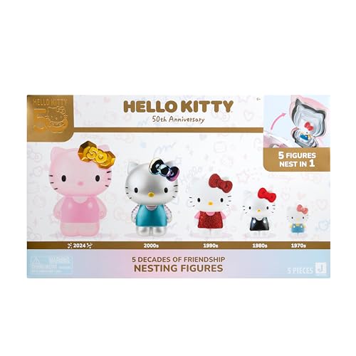 Jazwares Hello Kitty 50th Anniversary nesting figure in iridescent finish, vibrant display.