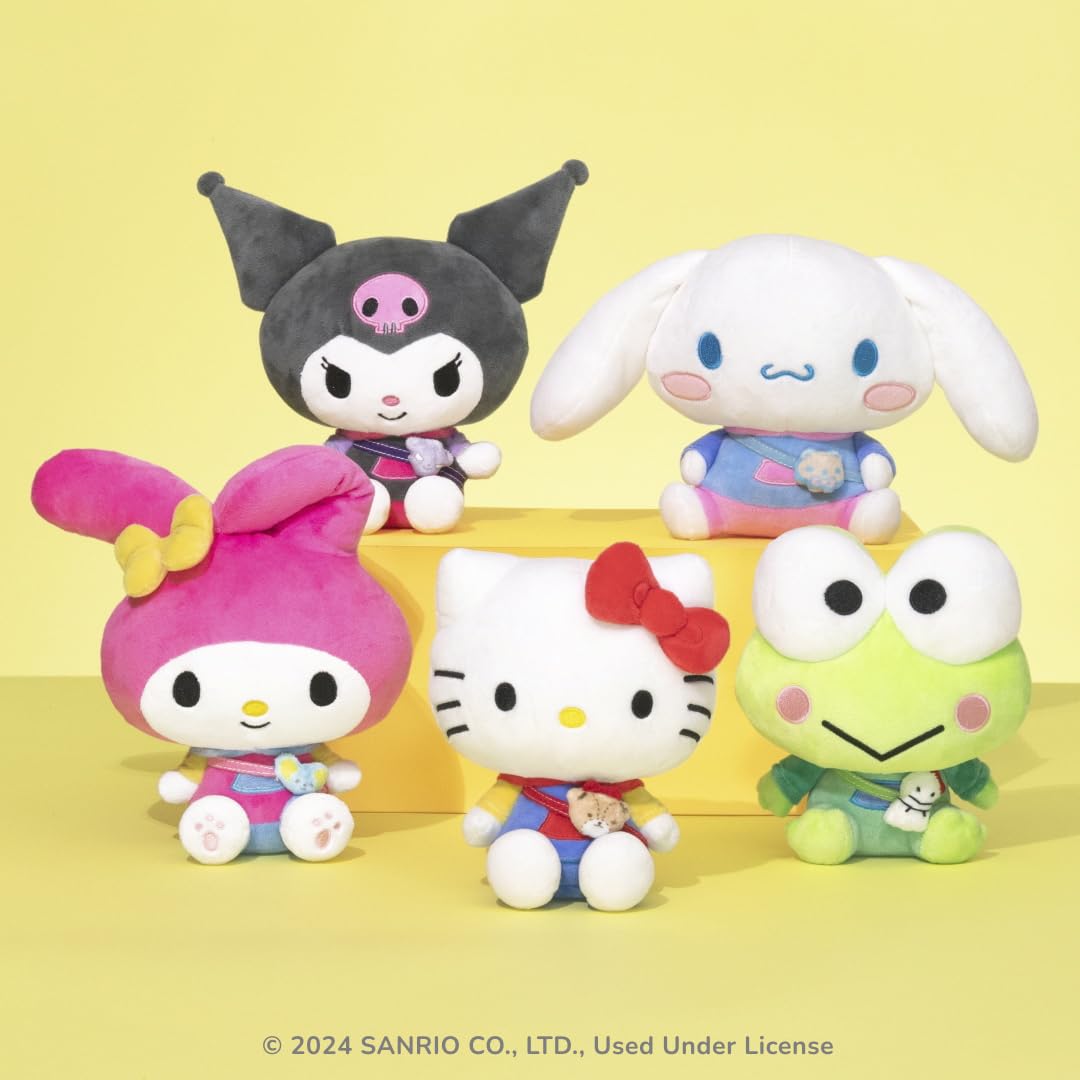 Jazwares Kuromi, My Melody, and Cinnamoroll plushes bring collectible charm.