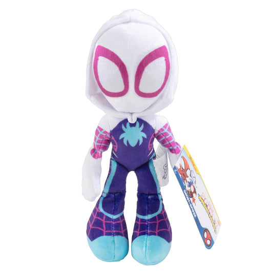 Jazwares Marvel Gwen Stacy Ghost Spider plush front view, ideal for imaginative play.