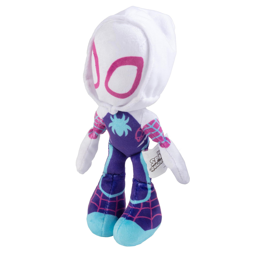 Jazwares Marvel Gwen Stacy Ghost Spider plush with hanging tag, ready for gifting.