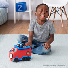 Jazwares Spidey Hauler vibrant colors engage kids during pretend missions.