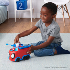 Jazwares Spidey Hauler Miles Morales launcher in action for web blasts.