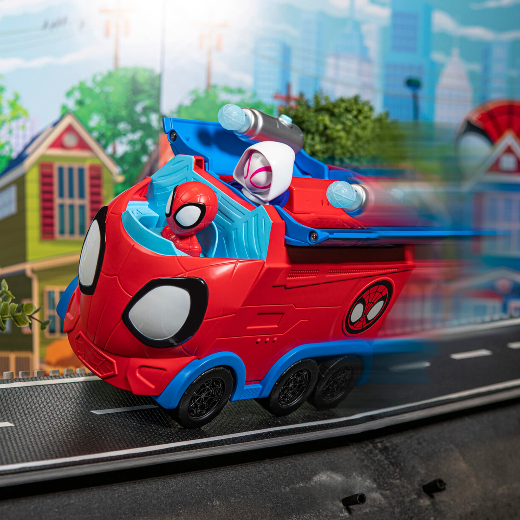Jazwares Spidey Hauler web dart launchers ready to blast villains.