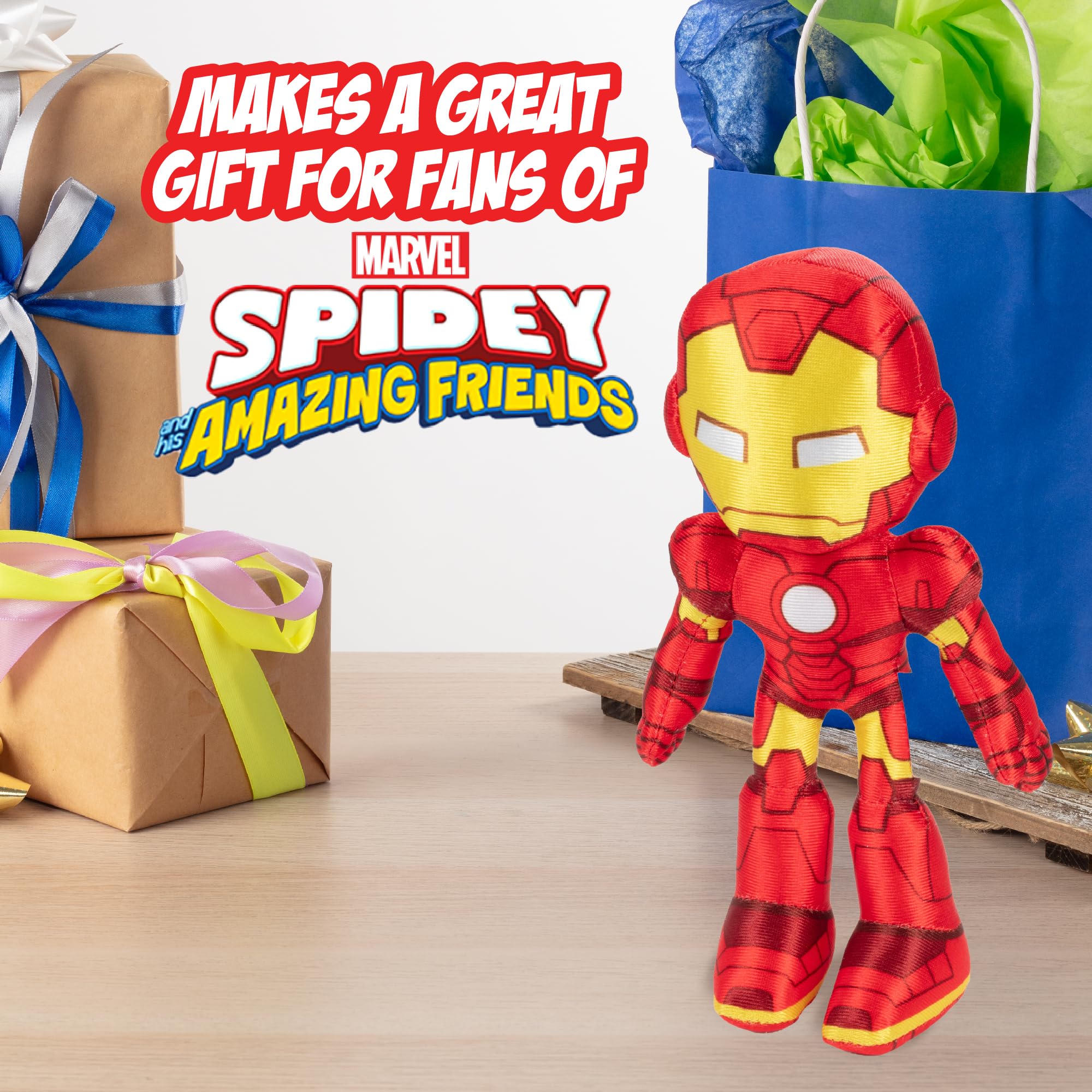 Jazwares Marvel Iron Man plush back view, shows durable stitching