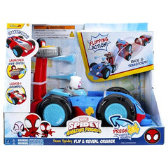 Jazwares Marvel Spidey Team Spidey Flip Cruiser flips to reveal characters for dramatic play.