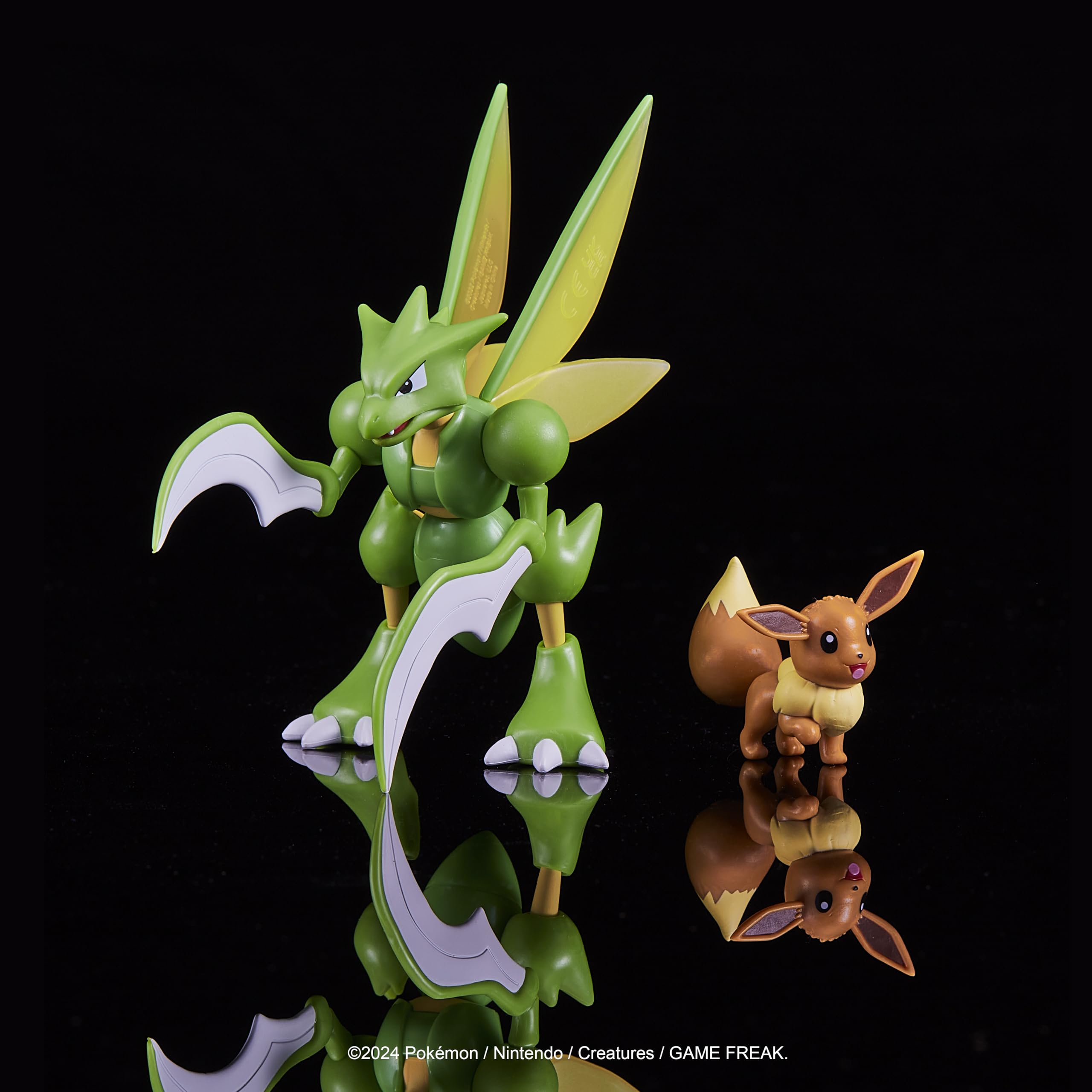 Jazwares duo of Eevee and Scyther ready for battle display.