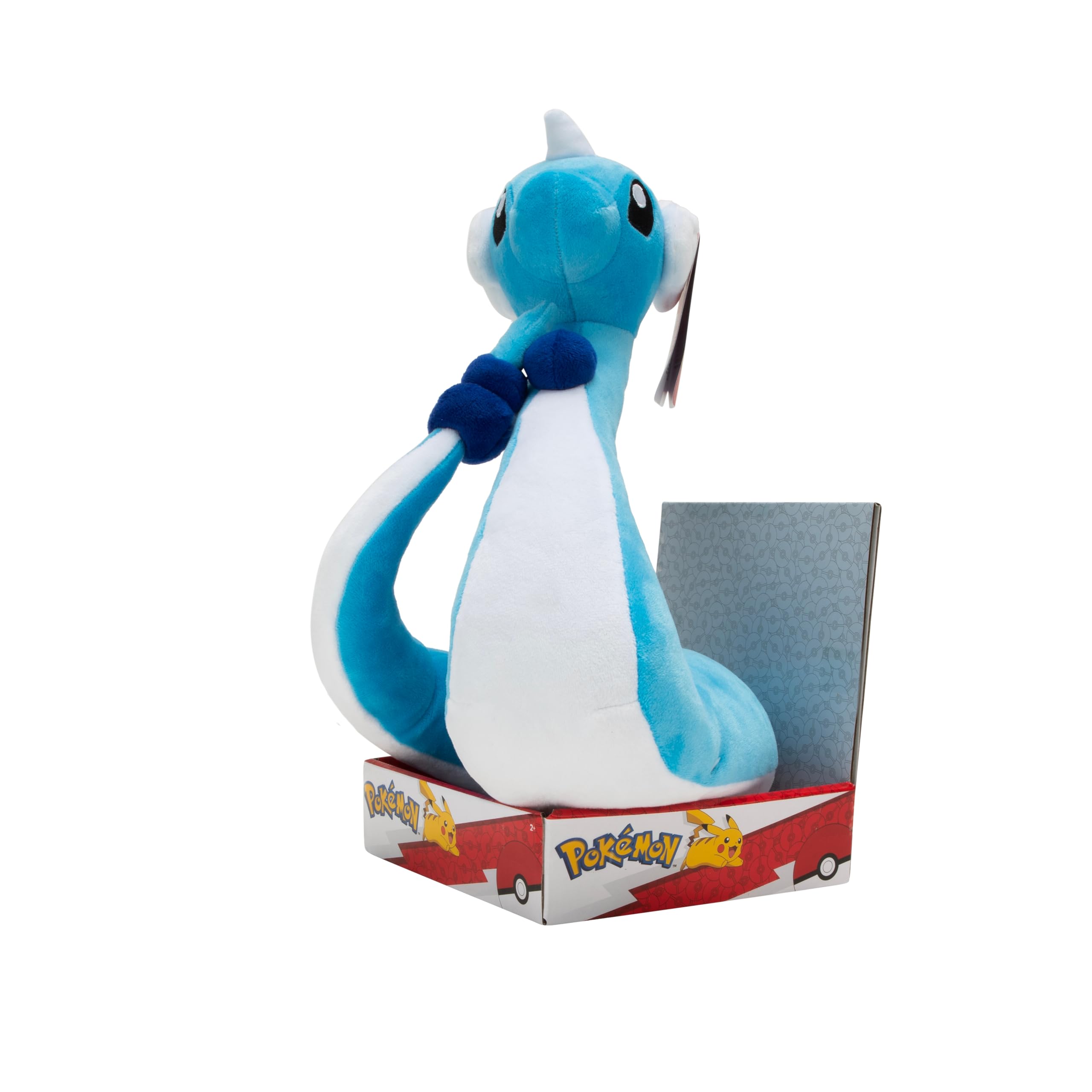 Dragonair plush on display with other Pokémon, great for team-building and collection.