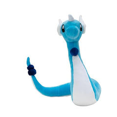 Dragonair plush side view by Jazwares, showcasing elongated dragon design for collectors.