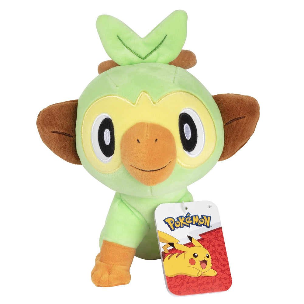 Jazwares Grookey 8-inch plush, front view, ultra-soft cuddle buddy for play and display.
