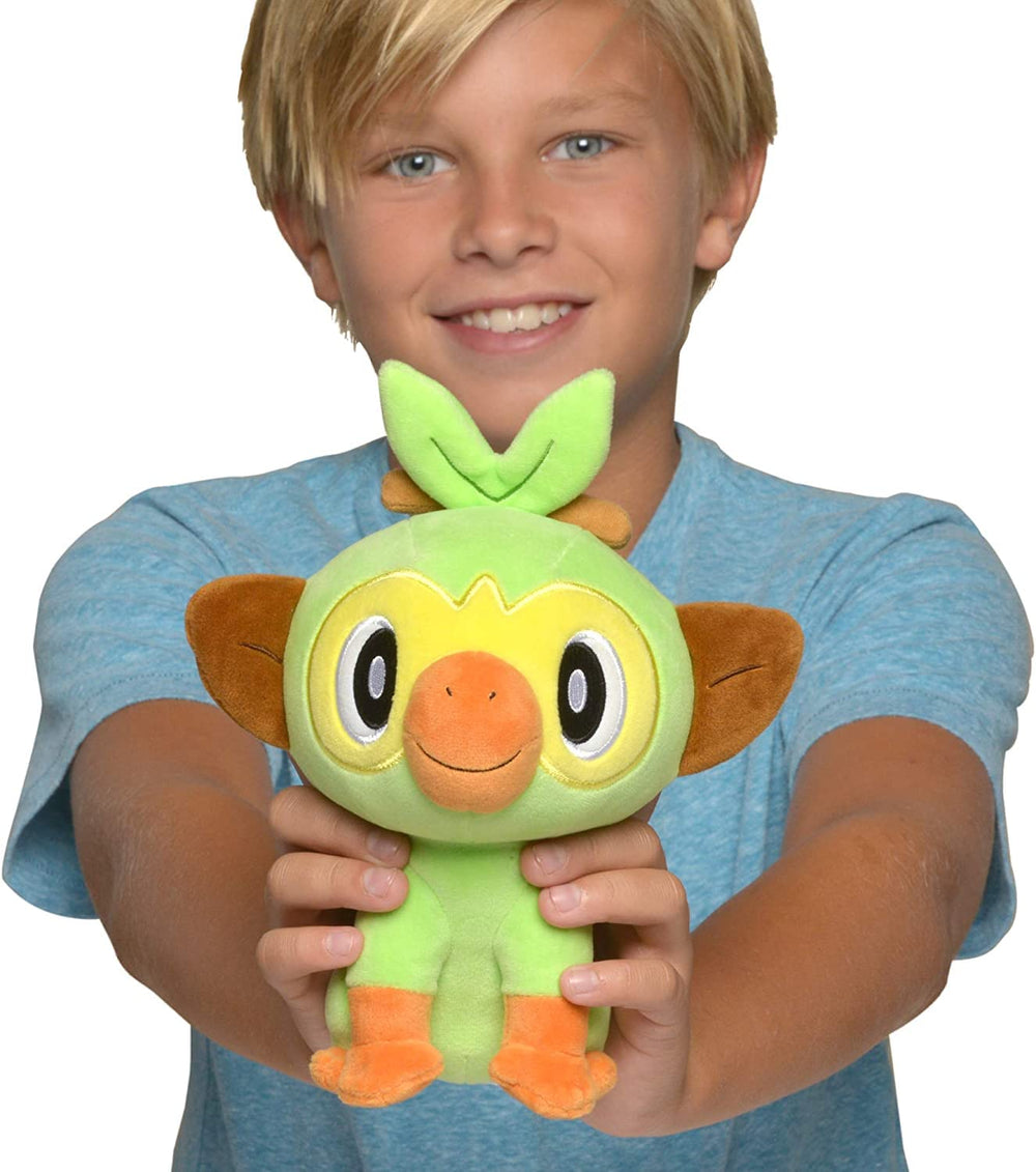 Jazwares Grookey 8-inch plush, packaging image, ready gift for Pokémon fans.