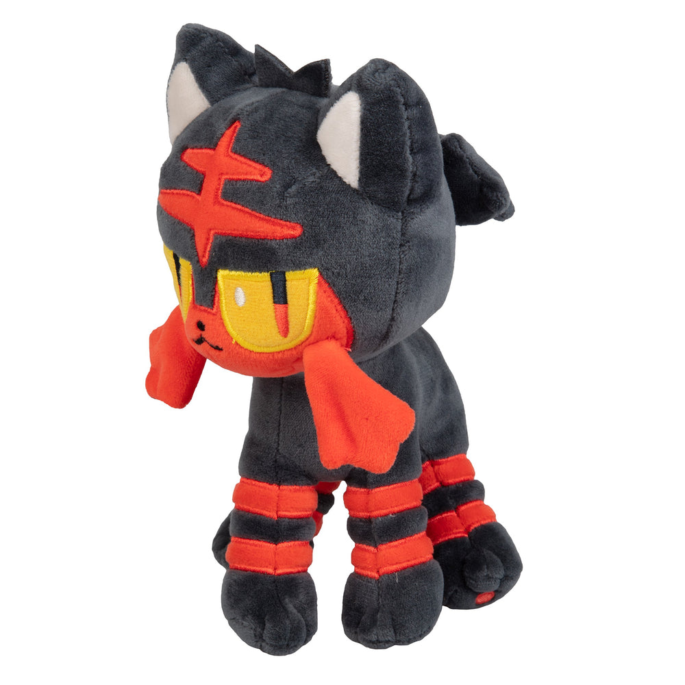Jazwares Pokémon Litten plush 8in face detail, cute features.