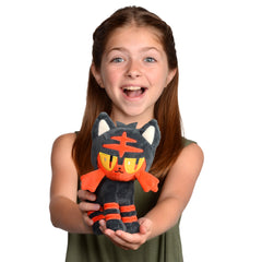Jazwares Pokémon Litten plush 8in travel-ready design for on-the-go.