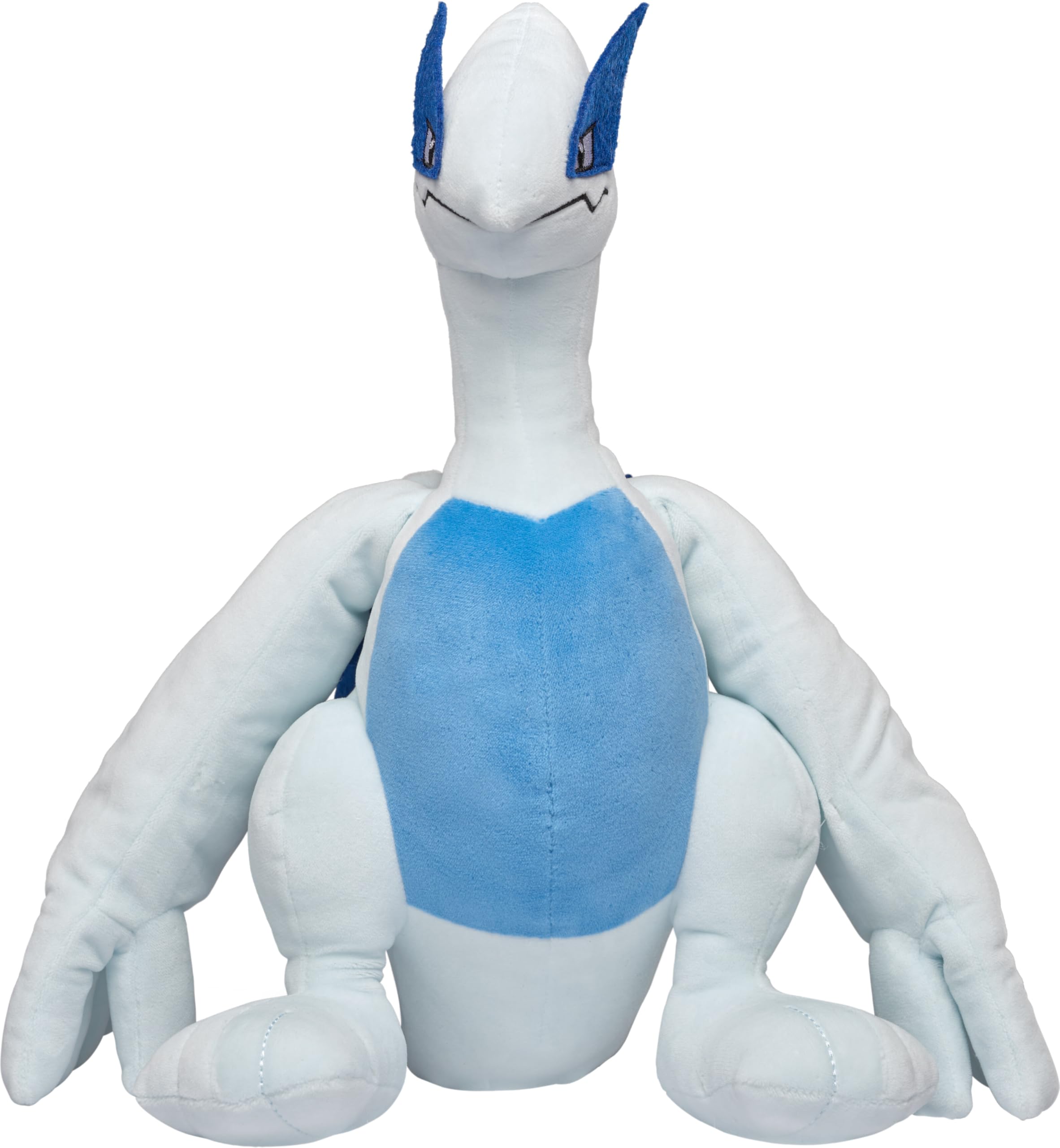Jazwares Pokemon Lugia plush 12in front view, ultra-soft fabric ideal for cuddling and display.