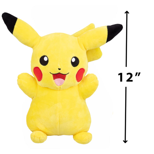 Jazwares Pikachu plush 12in front view, bright yellow and huggable.