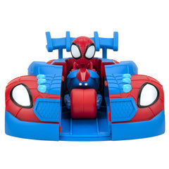 Jazwares Spidey Web Strike Cycle mid-air ready for dynamic play