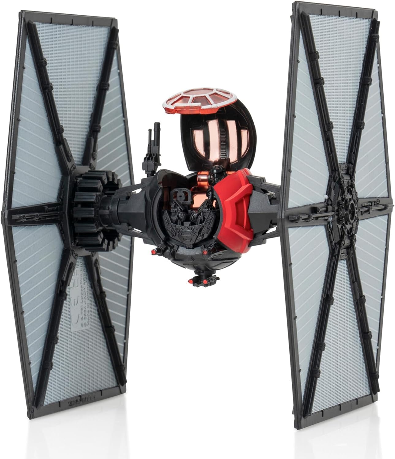 Close-up of authentic insignia and high-detail finishes on the TIE Fighter