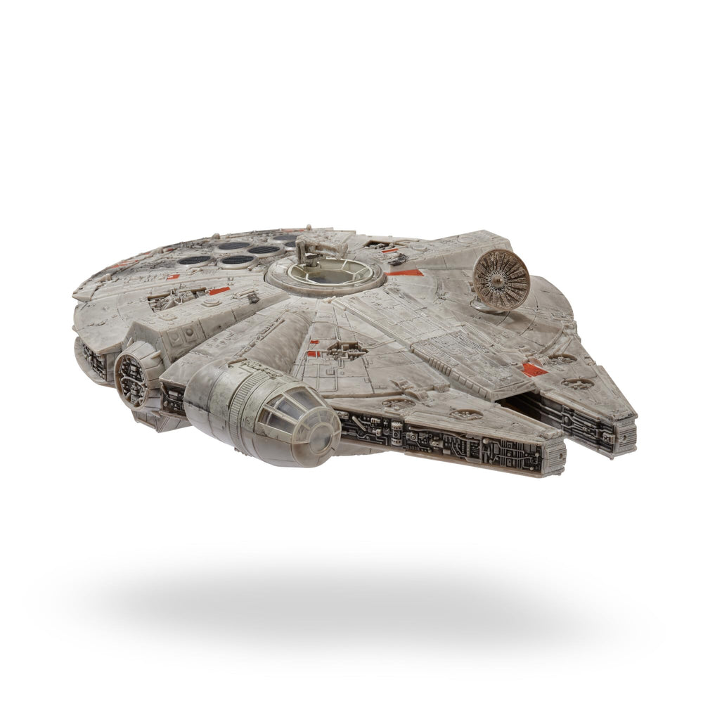 Jazwares Millennium Falcon light up thrusters illuminate dramatic space scenes.