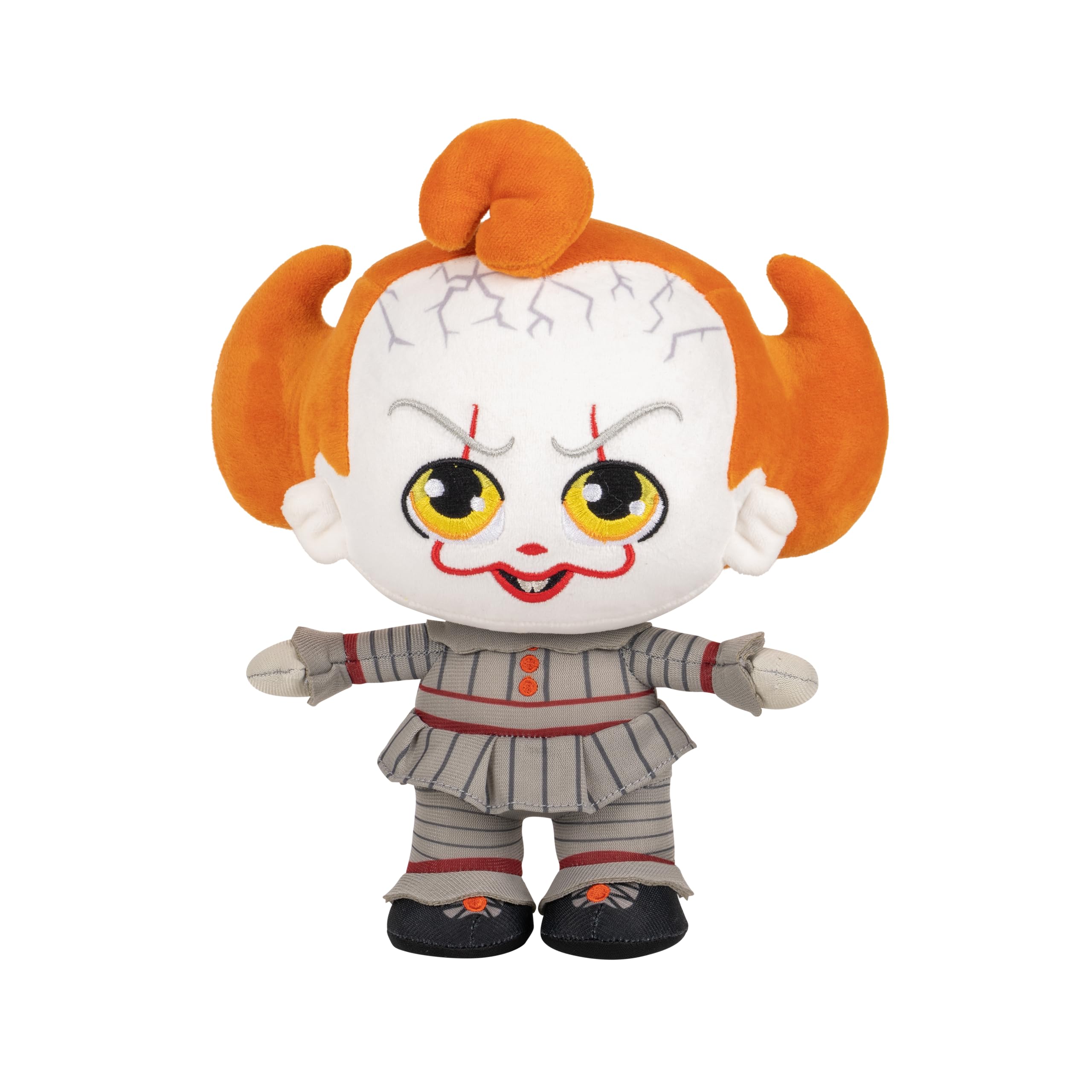 Jazwares Pennywise plush front view with signature grin, ideal for display and cuddling.