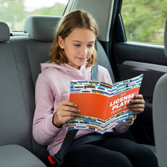 Jazzoo license plate stickers close-up highlighting colorful visuals and learning.