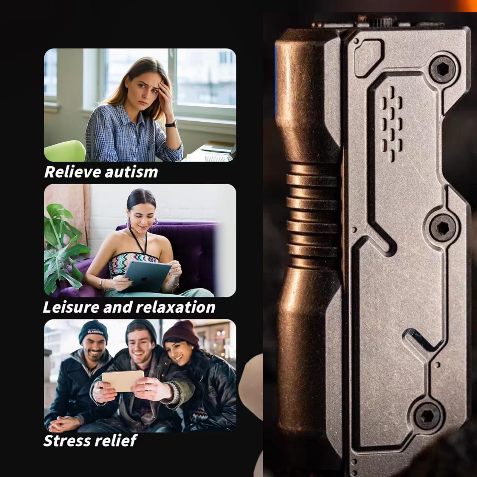 JC JIUCHUANG fidget gun metal on desk use features tactile feedback during work breaks.