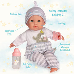 JC Toys Berenguer Boutique 15in doll removable outfit for easy dress-up.