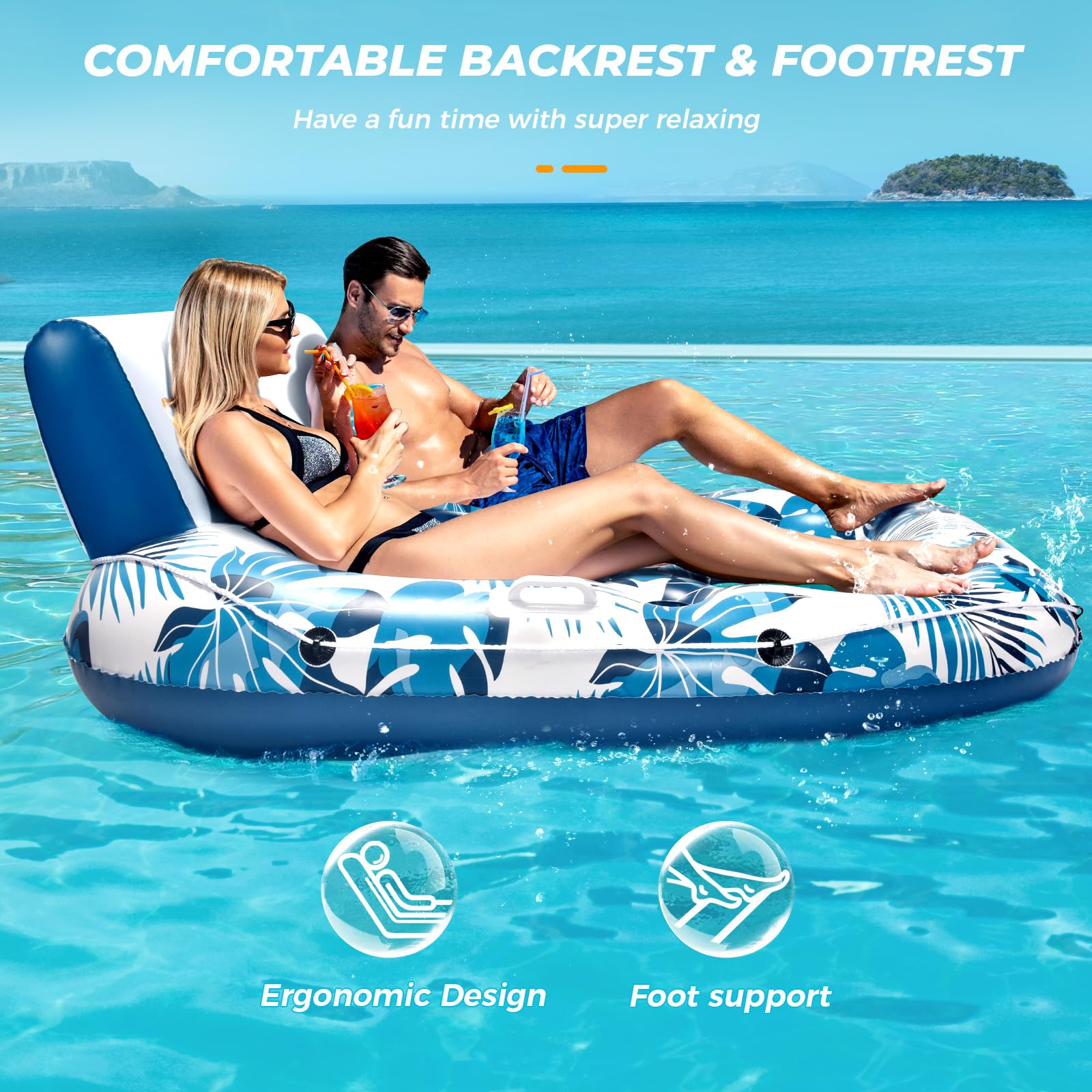 JCLEAL pool float lounger 60x65.8 inches offers ample two-person seating.