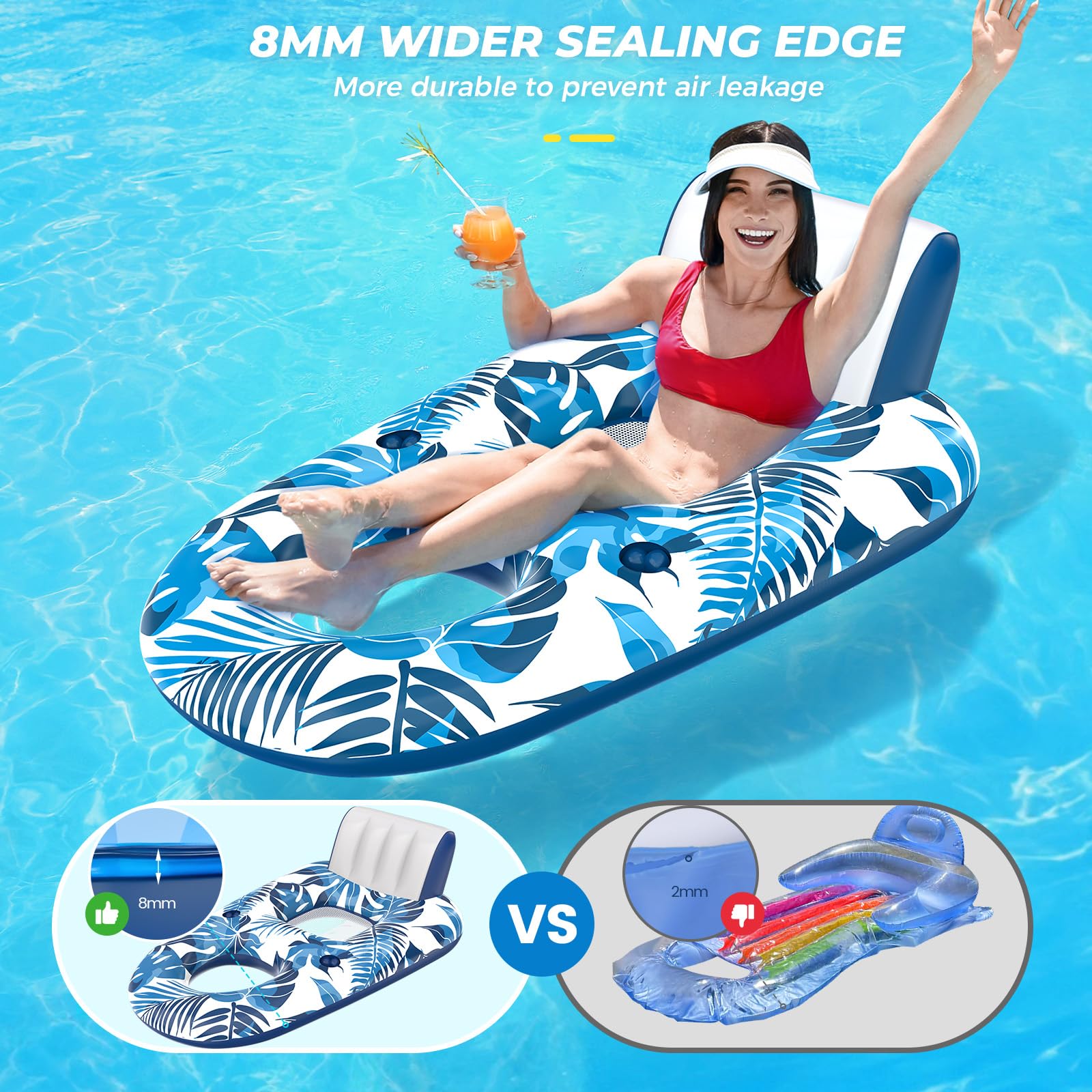 JCLEAL pool floats lounger backrest and footrest for extended comfort