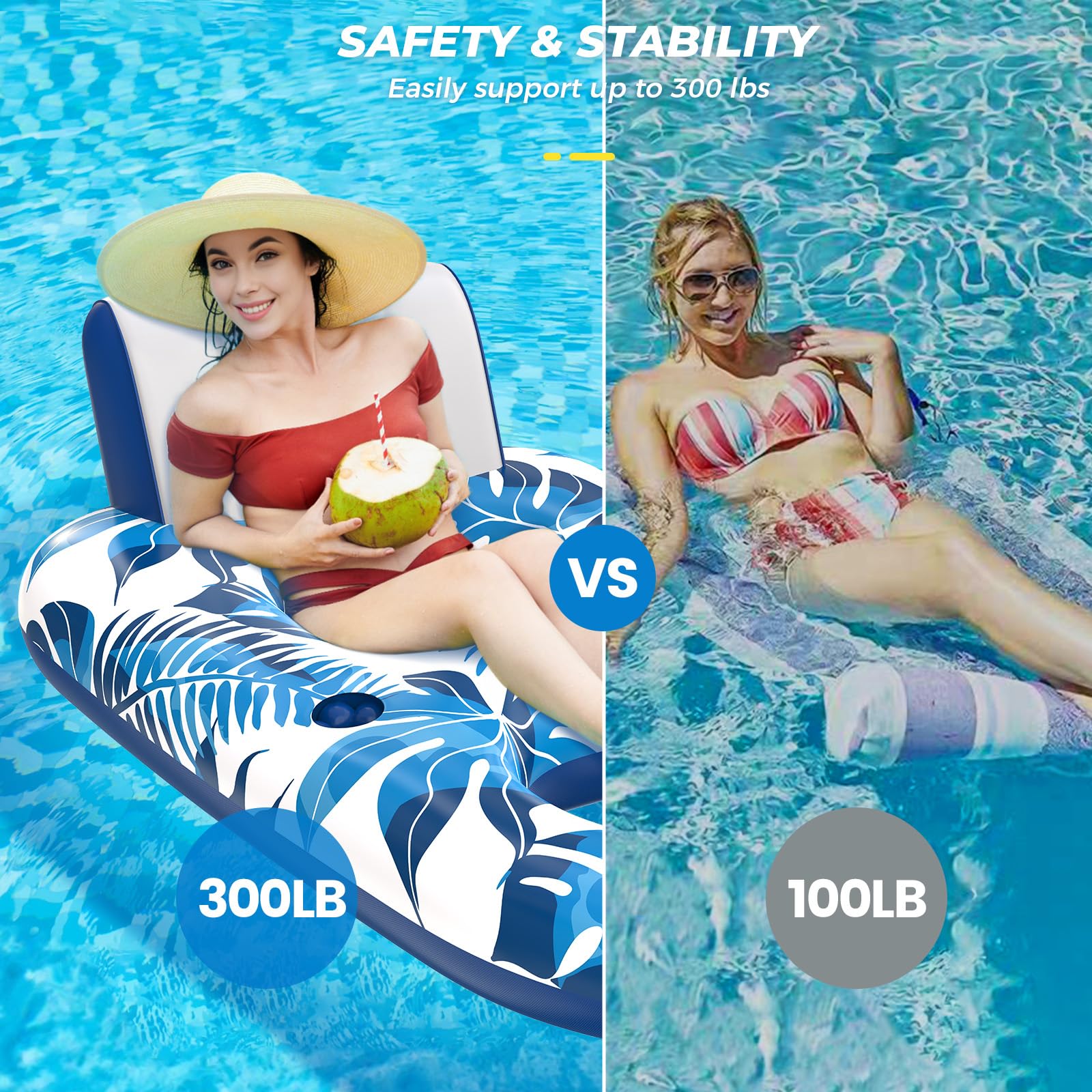 JCLEAL pool floats lounger dimensions 60in by 37.5in for ample space