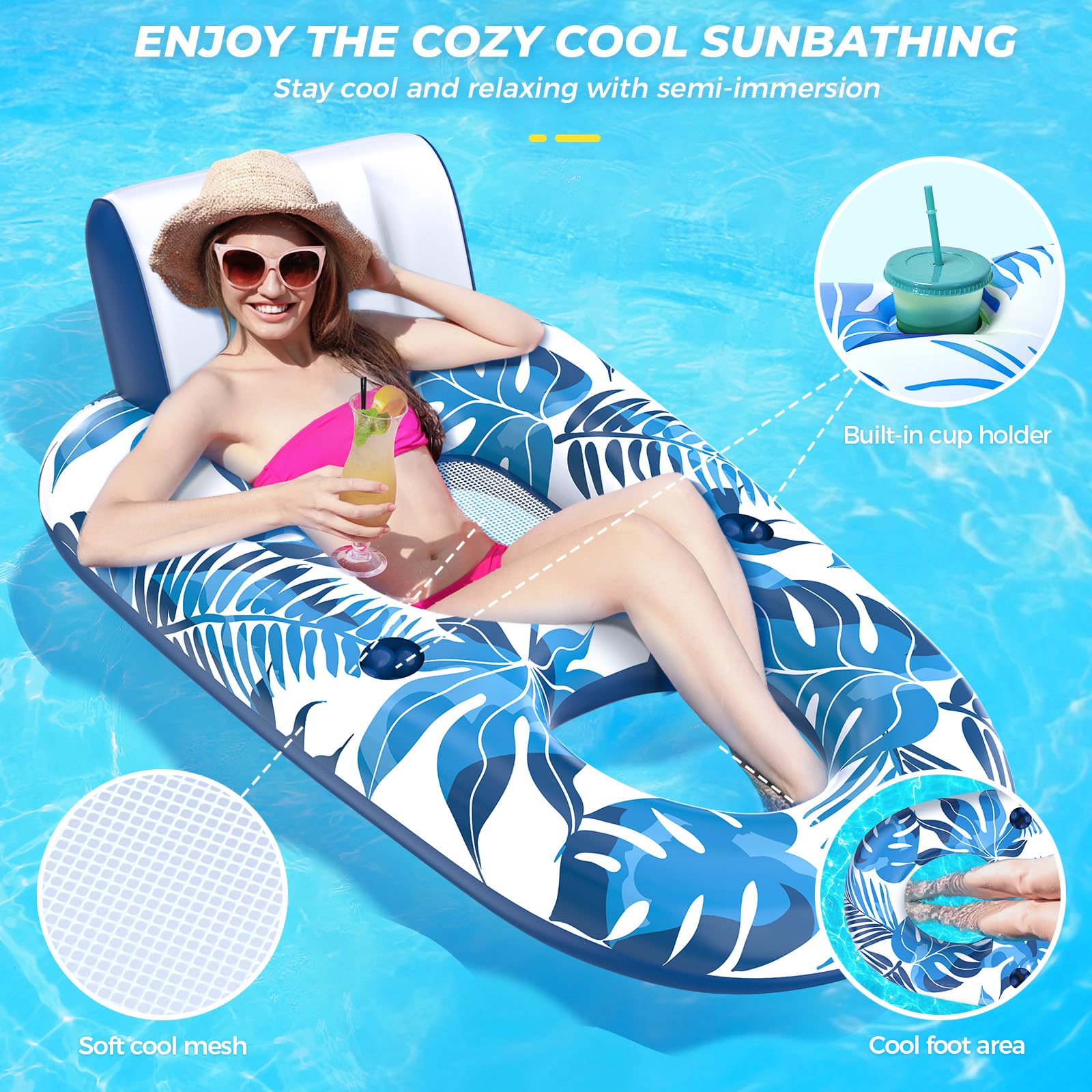 JCLEAL pool floats lounger offers a spacious seat for all body types