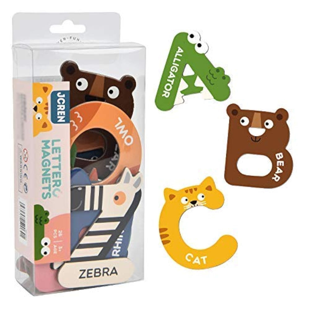 JCREN Animals Alphabet Magnets on fridge showcase colorful animals to support early literacy.