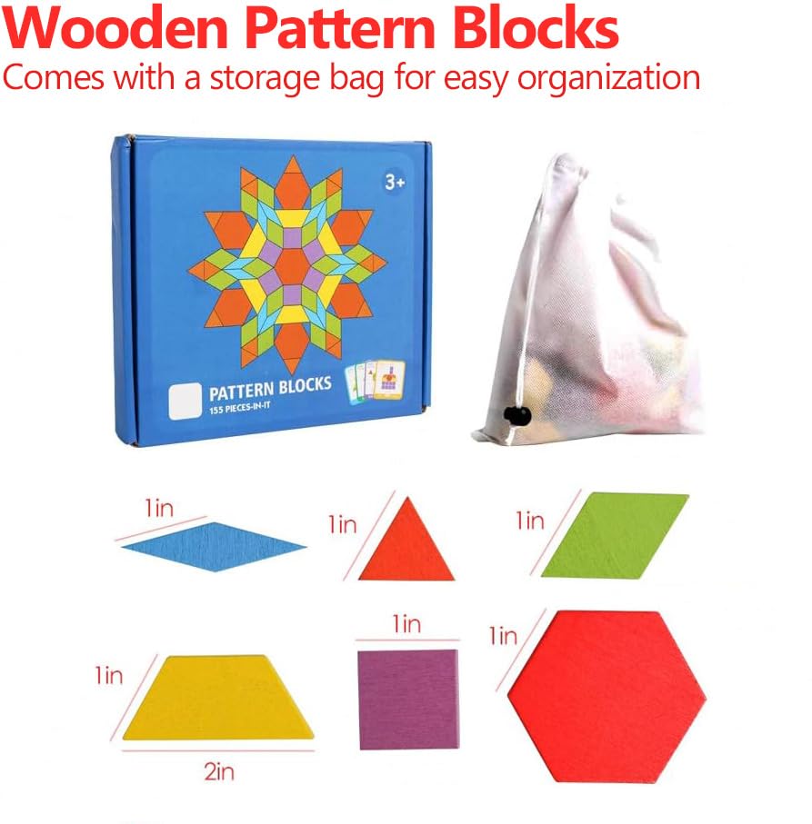 JCREN six-shape wooden pattern blocks encourage creativity and early math skills.