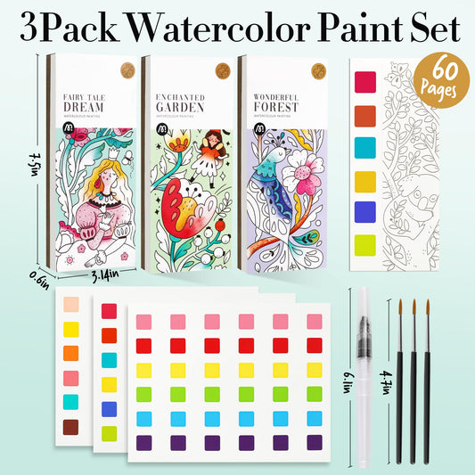 JCREN watercolor book enchanted garden, vibrant pages for quick, mess-free coloring.