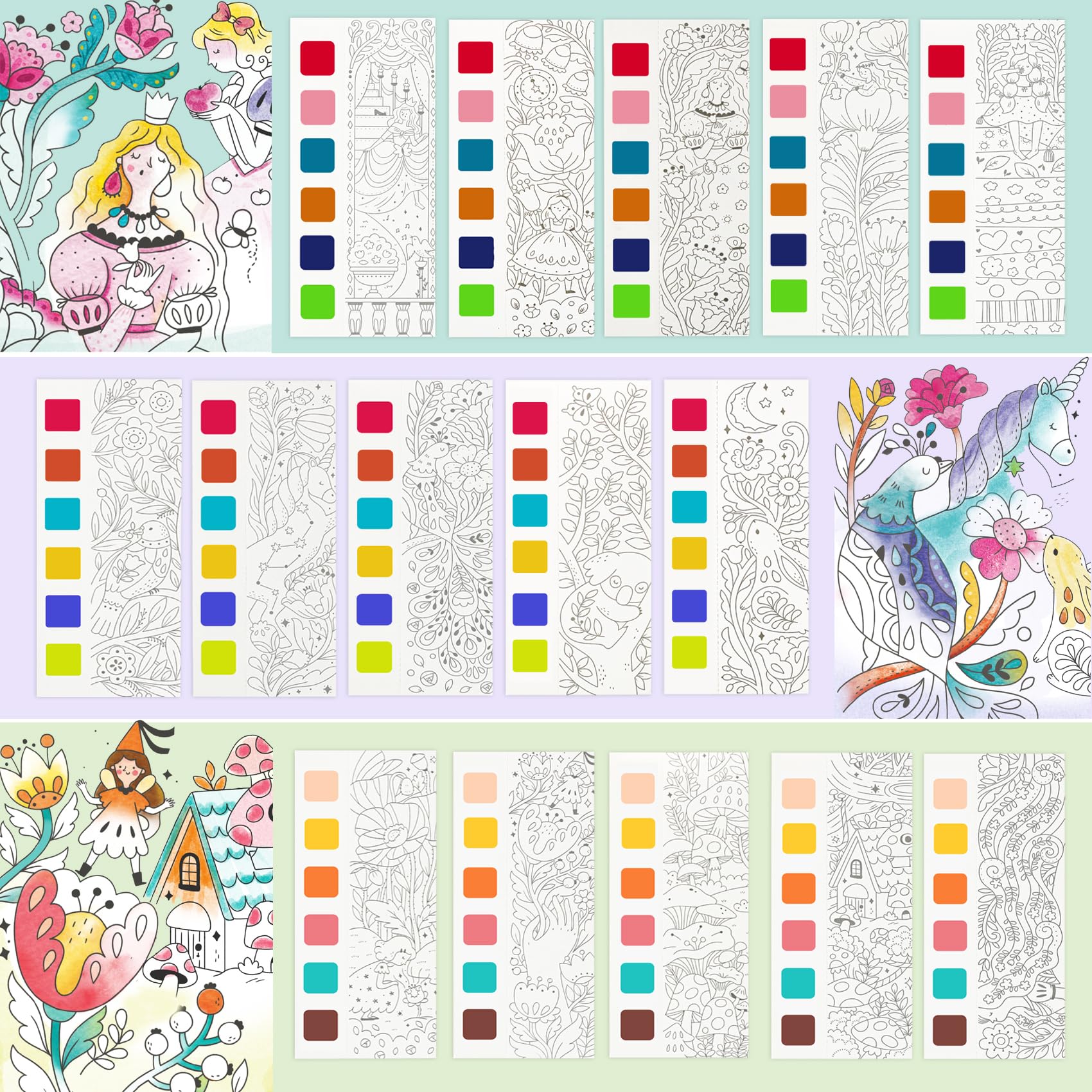 JCREN watercolor book fairy tale dream, imaginative scenes in a pocket-sized format.
