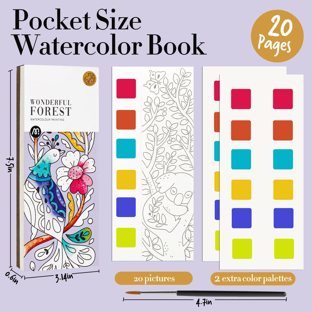 JCREN watercolor paintbook inside pages with forest scenes for creative play